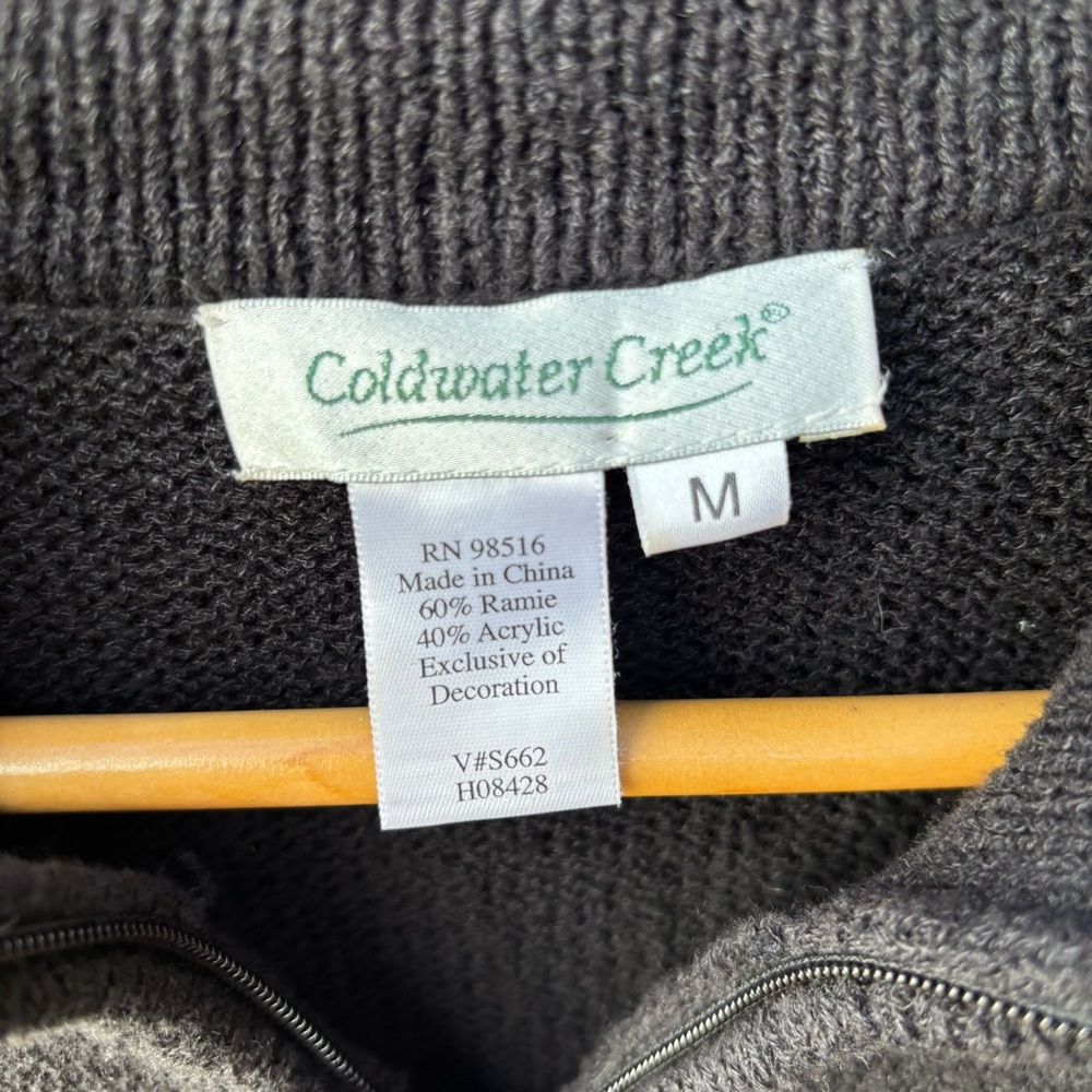 Coldwater Creek Full Zip Black Cat Cardigan Sweater Size M Beaded Cat Lady - Picture 2 of 13